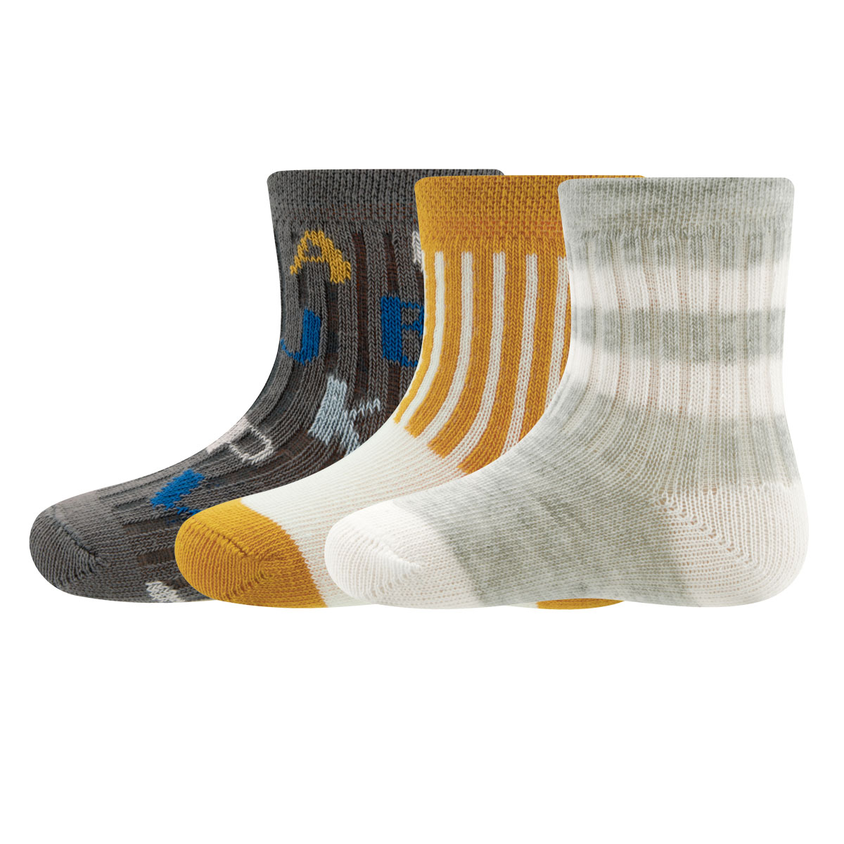 Socken 3er Pack Rippe/Buchstaben
