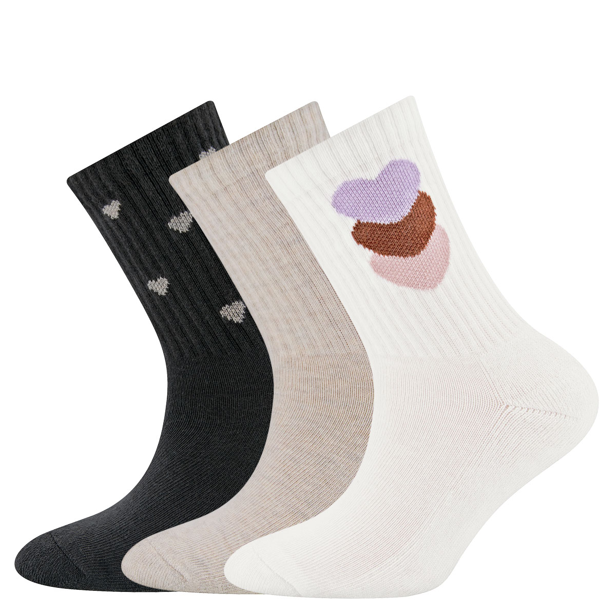 Tennissocken 3er Pack Herzen/Rippe