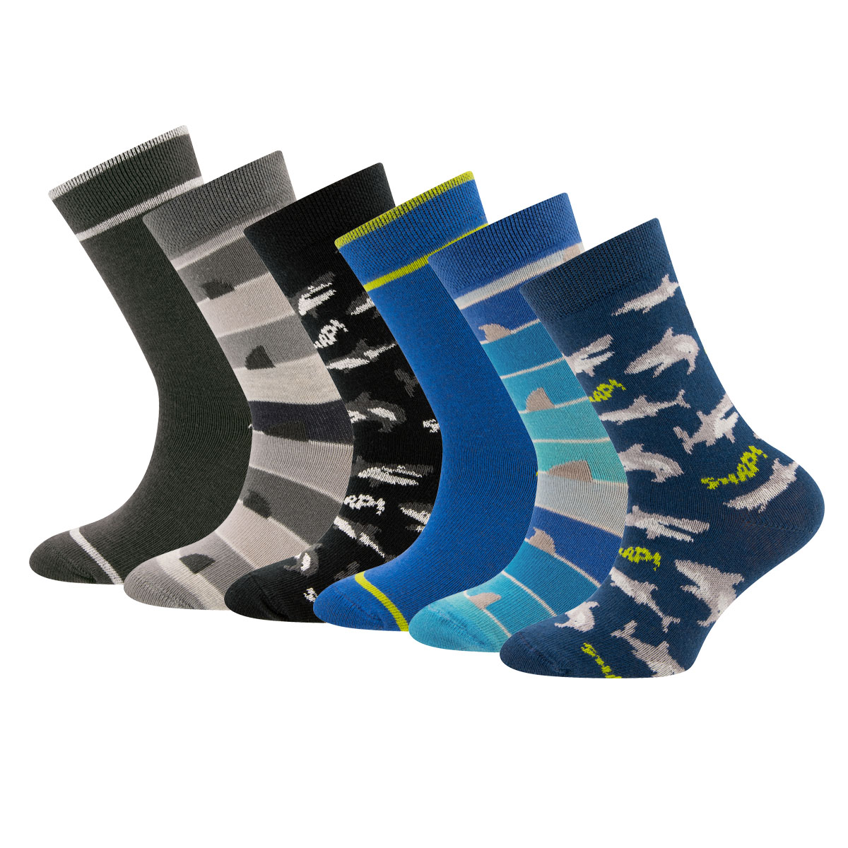 Socken 6er Pack Hai/Ringel/Uni
