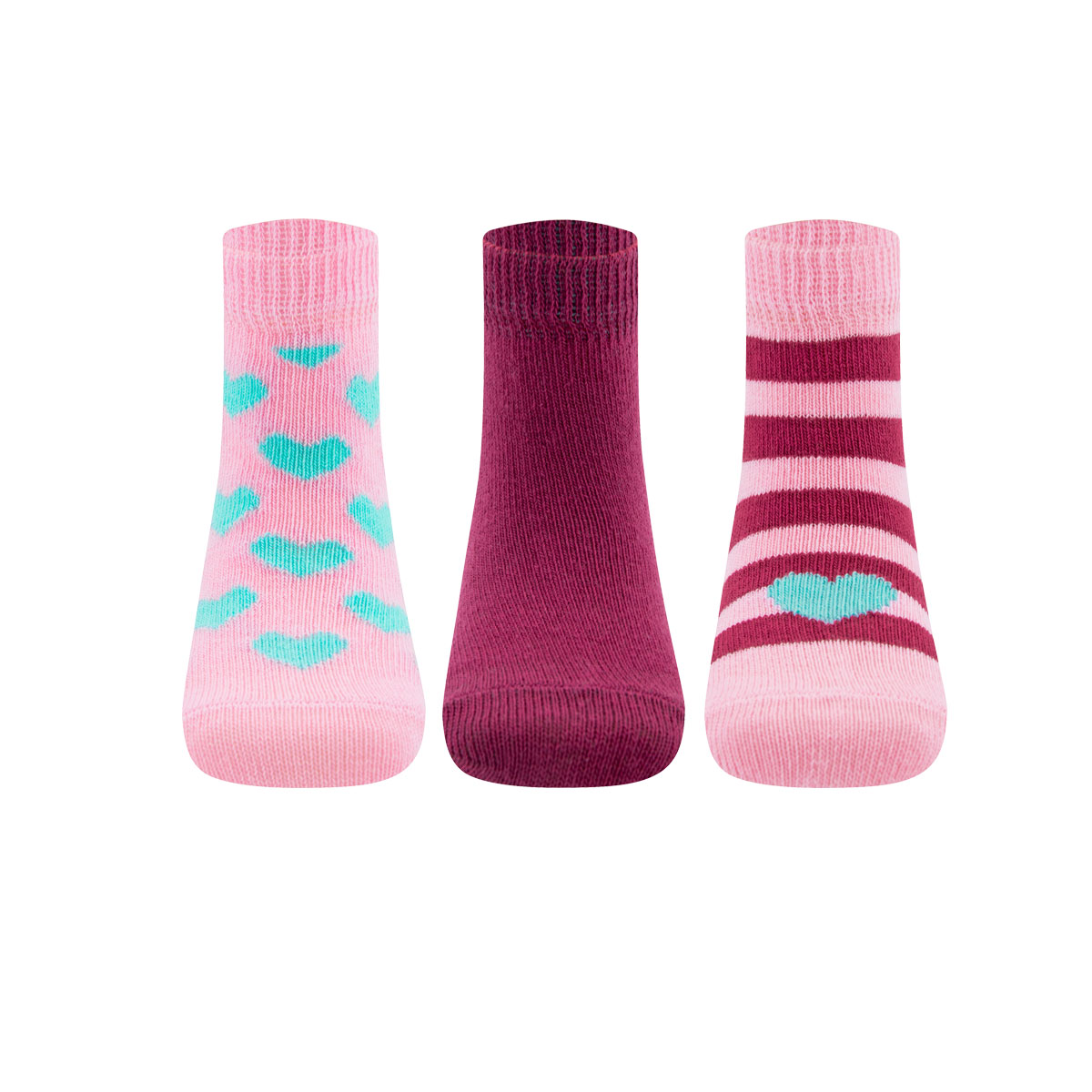 Socken 3er Pack Ringel/Herzen/Uni
