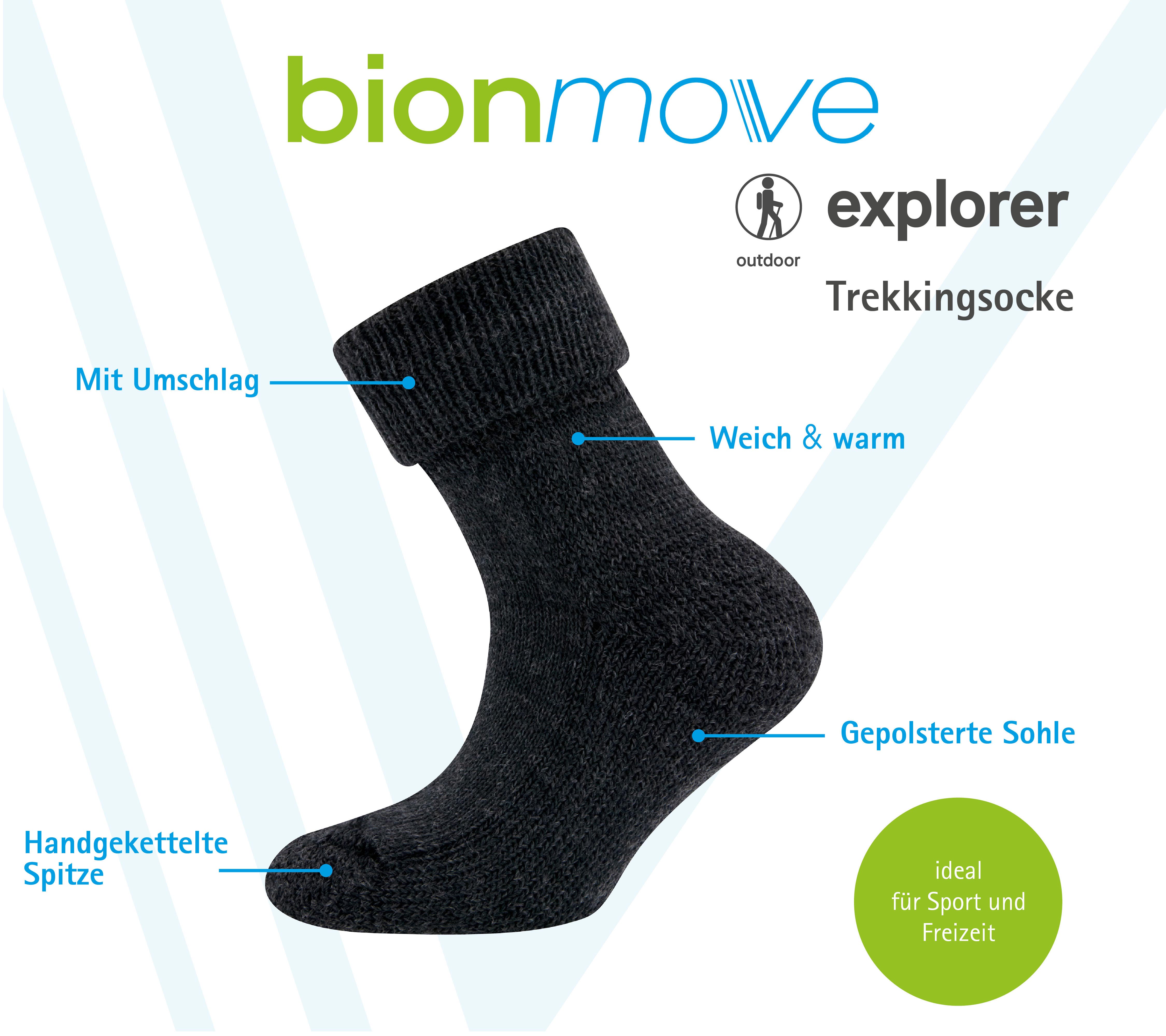 Bionmove Explorer Trekkingsocke Anthrazit. Mit Umschlag, handgekettelt und gepolsterte Sohle.