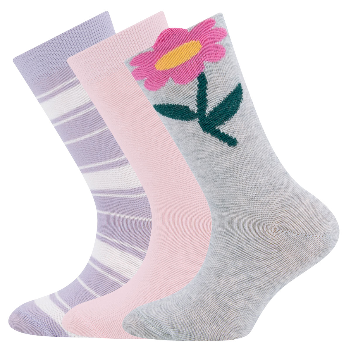 Socken 3er Pack Blume/Ringel/Uni