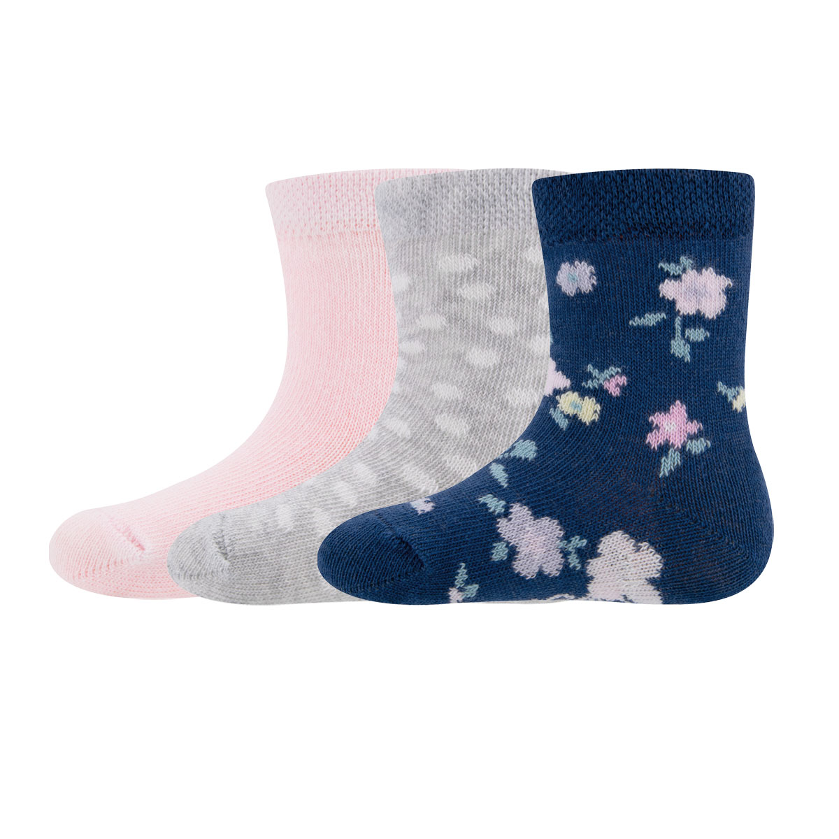 Socken 3er Pack Blumen/Punkte/Uni