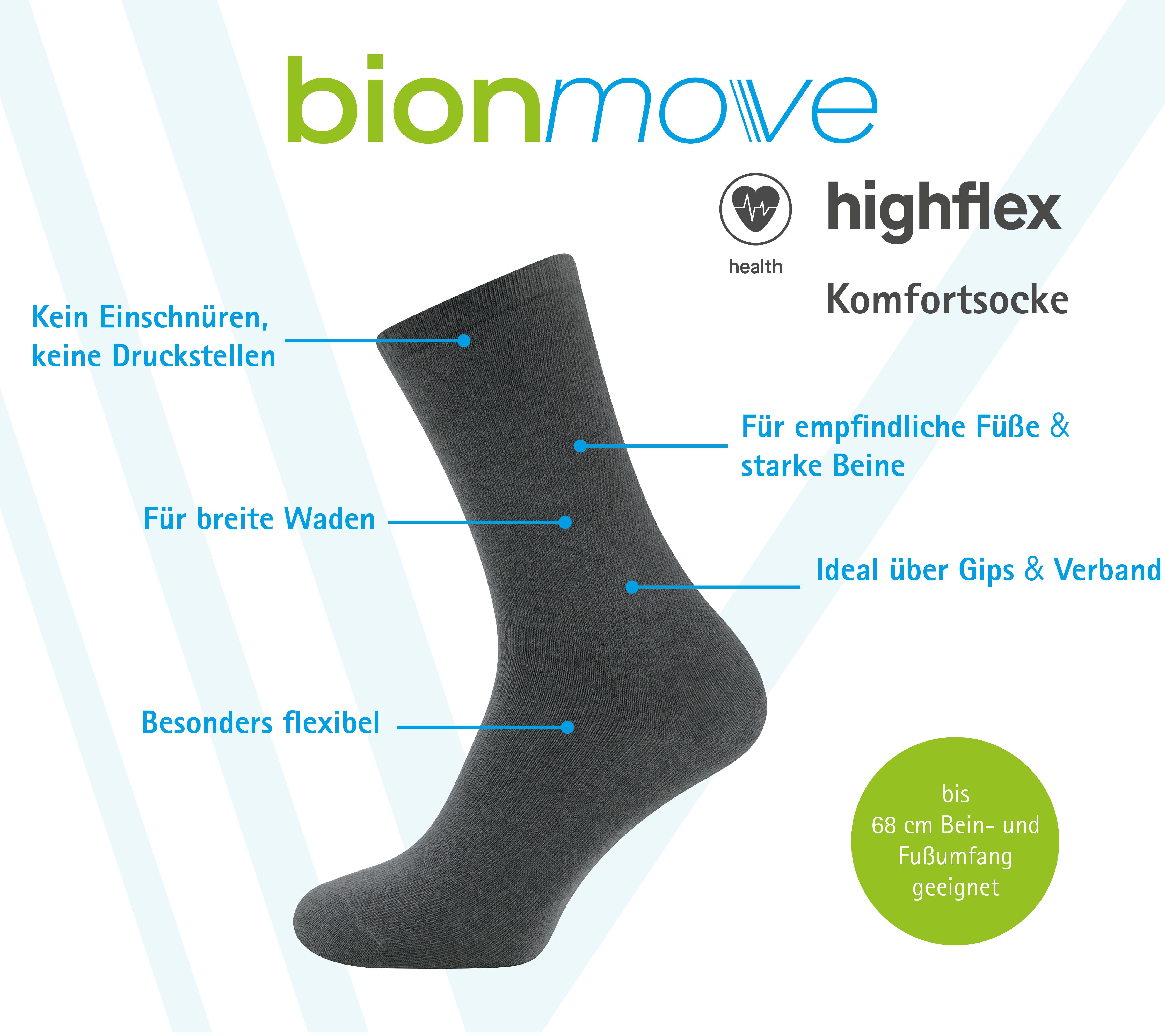 Bionmove Highflex Komfortsocke für breite Waden. Kein Einschnüren und für empfindliche Füße. Ideal über Gips und Verband.